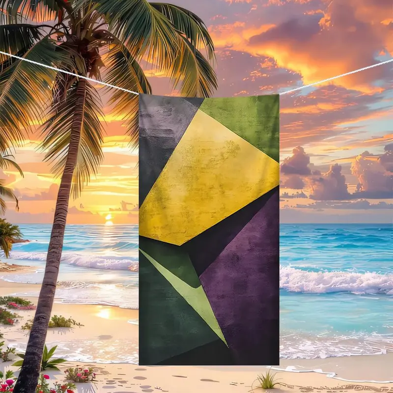 Abstract Geometric Pattern Beach Towel, 1 Count Lightweight Quick Drying Towel, Soft Absorbent Towel for Home, Outdoor Sports, Yoga, Travel, Camping, Picnic 0