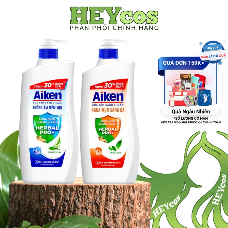 CHÍNH HÃNG Sữa Tắm Aiken Thảo Mộc 845g - Sạch Khuẩn 99,9% Dưỡng Ẩm Mềm Mịn Ngừa Mụn Sáng Da