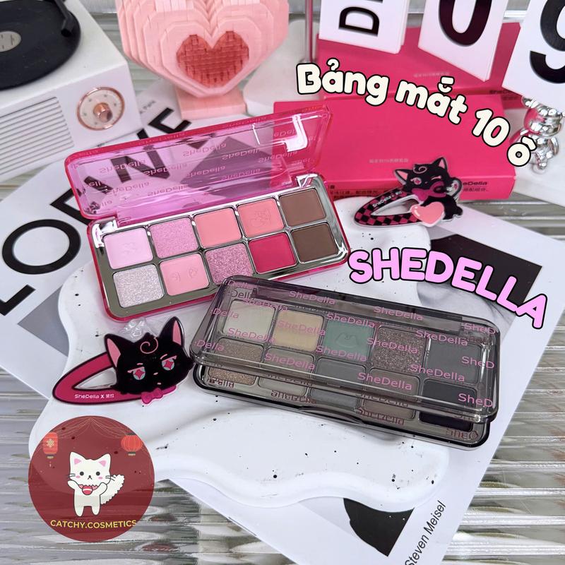 SHEDELLA Bảng Phấn Mắt Shedella 10 Ô Vỏ Hồng Chú Mèo Tone Màu Lạnh Nhũ Lì 13g