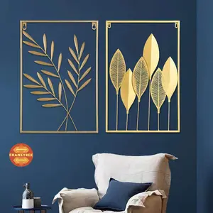Dekorasi dinding bahan logam 43 * 30 cm daun logam bunga kreatif latar belakang modern kreatif untuk ruang tamu Hiasan