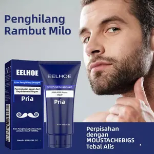 Krim Penghilang Rambut Pria EELHOE, Pembersihan Lembut Rambut Dada dan Janggut, Melembapkan Kulit Tanpa Mengiritasi Melembutkan