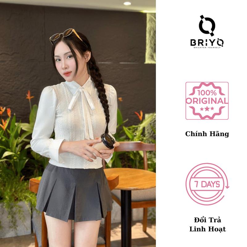 Áo Len Thừng Dệt Kim Phối Cổ Sơ Mi Có Dây Nơ Ôm Dáng Phong Cách Hàn Quốc áo len nơ BRIYO TD40 Nữ Women Voi Top Sen