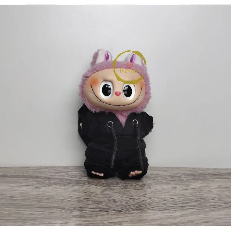 Aksesoris Pakaian Boneka Labubu Hitam Putih Abu-abu - Hoodie + Sweater + Celana Ukuran 8cm 2