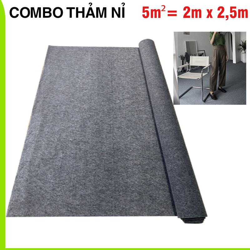 Thảm trải sàn nỉ (combo 5m2) thảm lót sàn nhà trải phòng decor nhà, dày 3mm, khổ 2m x 2,5m