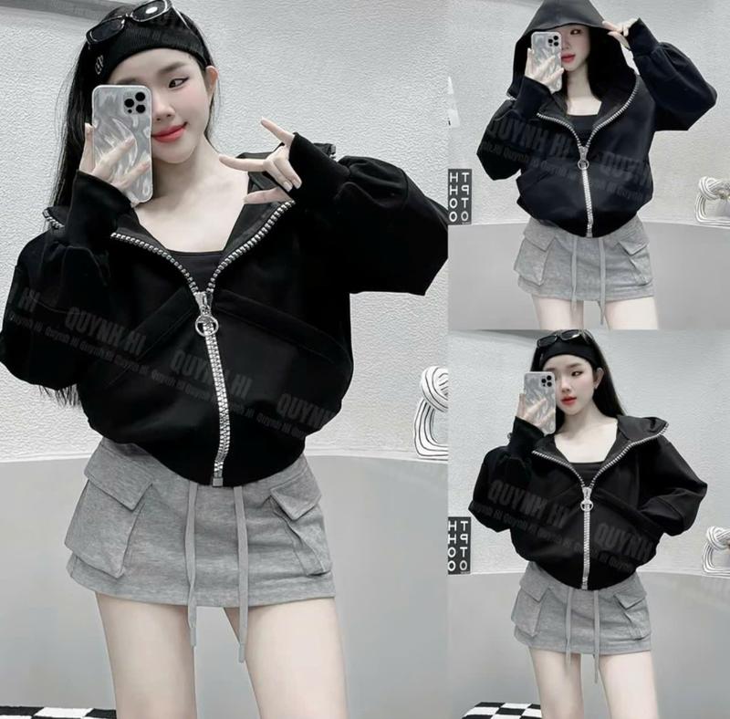 ÁO KHOÁC NỈ DÀY TÚI TRONG DÂY KÉO TO ĐÙNG TAY PHỒNG PHONG CÁCH THỜI TRANG HIỆN NAY Hoodie Top Nữ
