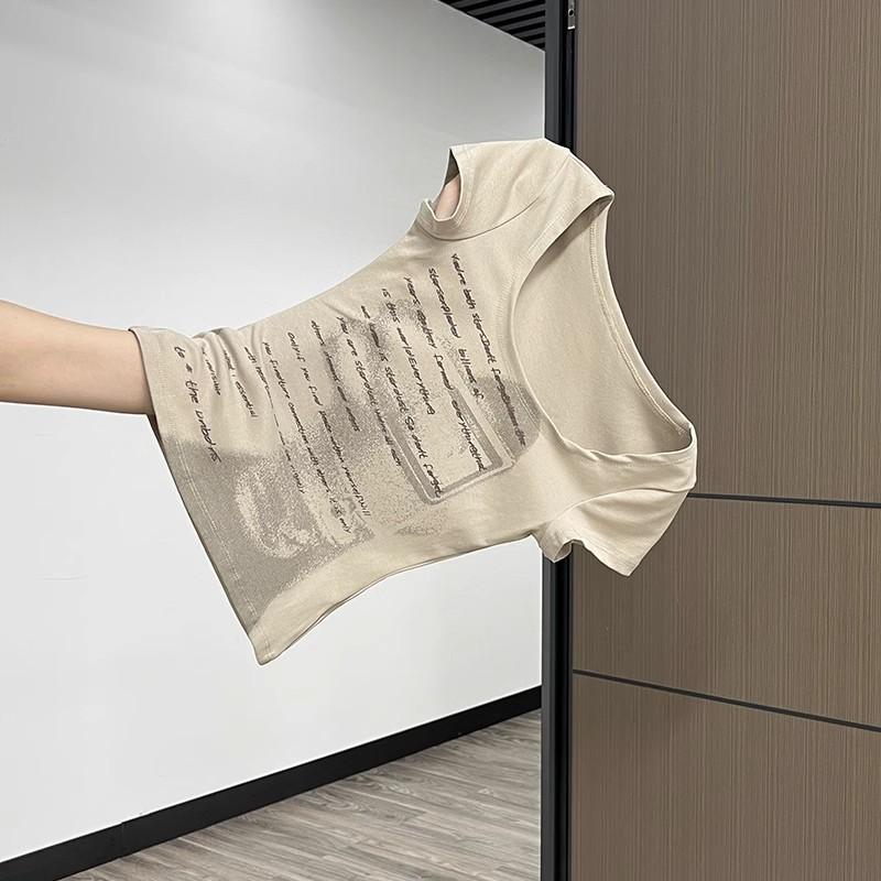 Product Introduction of Áo thun ngắn tay kiểu dáng cổ điển kiểu Mỹ mùa hè dành cho nữ, dáng ôm, kiểu dáng ngắn, lộ xương quai xanh, hot girl cổ chữ U to trong sáng 5