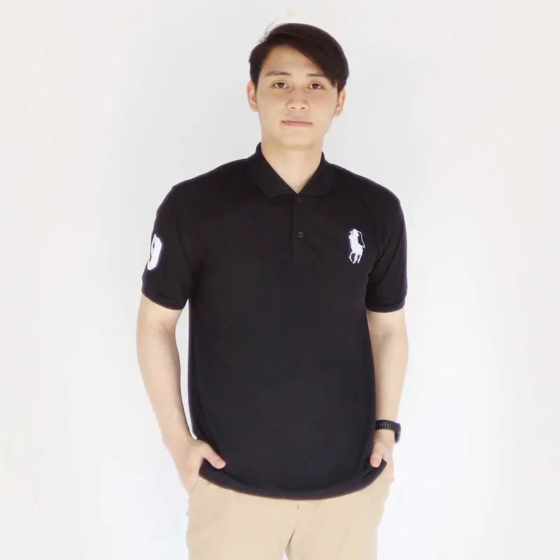 Kaospolos - T shirt Kaos pria berkerah logo bordir | Kaos kerah pria lengan pendek Katun Hitam Panjang 6