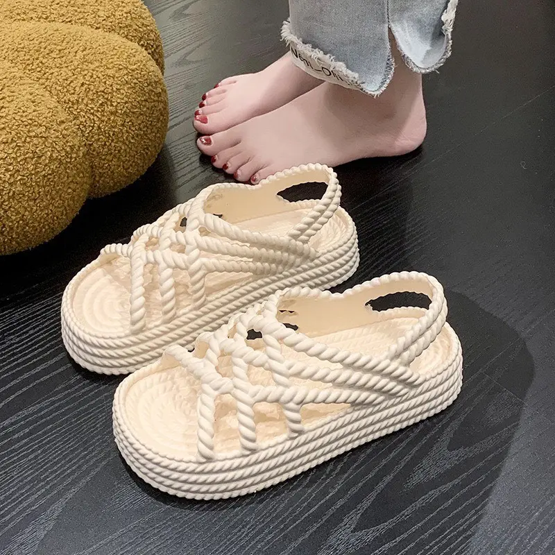 Dép Sandal Quai Chéo Dây Bện Đế 5cm Dép Quai Hậu Siêu Mềm Chống Nước 0