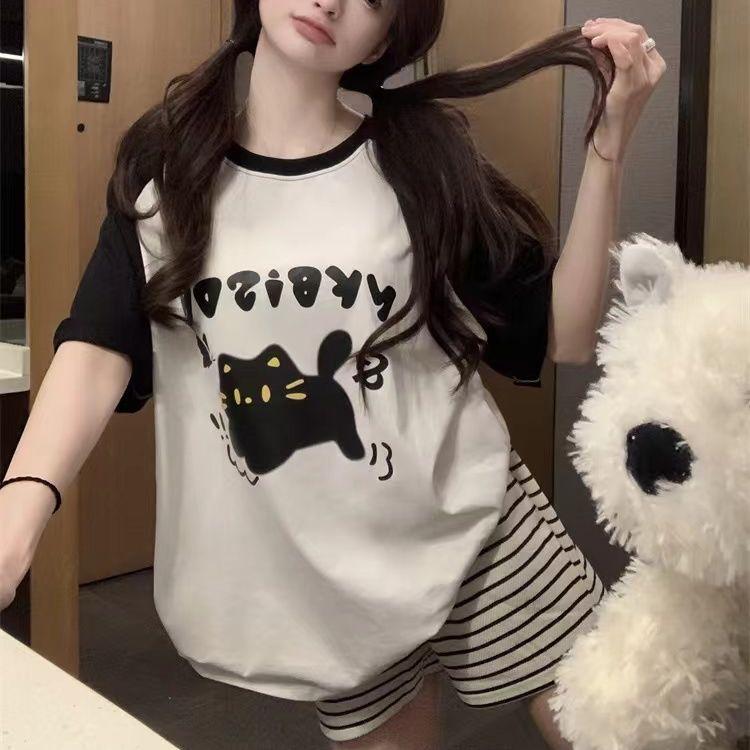 Bộ Đồ Ngủ Nữ, Phong Cách Mùa Hè, Áo Sơ Mi ngắn Tay Và Quần Đùi, Thiết Kế Hoạt Hình Dễ Thương Và Tươi Mới, Dáng Rộng Thường Ngày Thích Hợp Cho Học Sinh, Có Thể Mặc Được, Bộ Đồ Mặc Nhà do  bolatin 9