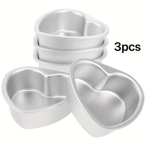Juego de 3 molde para pastel en forma de corazón con fondo sólido, de aluminio anodizado antiadherente de 3 pulgadas, impermeable, fácil de desmontar y limpiar, resistente y duradero, ideales para tartas de huevo, cheesecakes, pudines, horneado diario