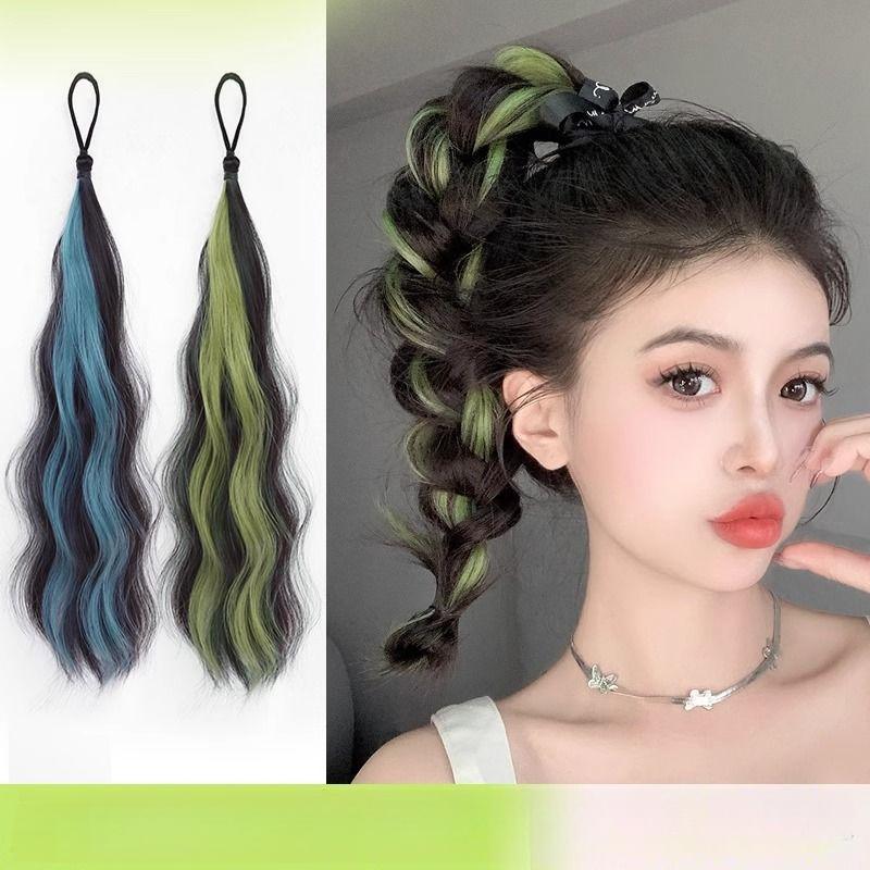 Bện Tóc Giả, Tự Nhiên, Đầy Màu Sắc, Tóc Dài Nhuộm Cho Bé Gái, Tóc Giả Đuôi Ngựa Bện Dopamine, Tăng độ phồng 1