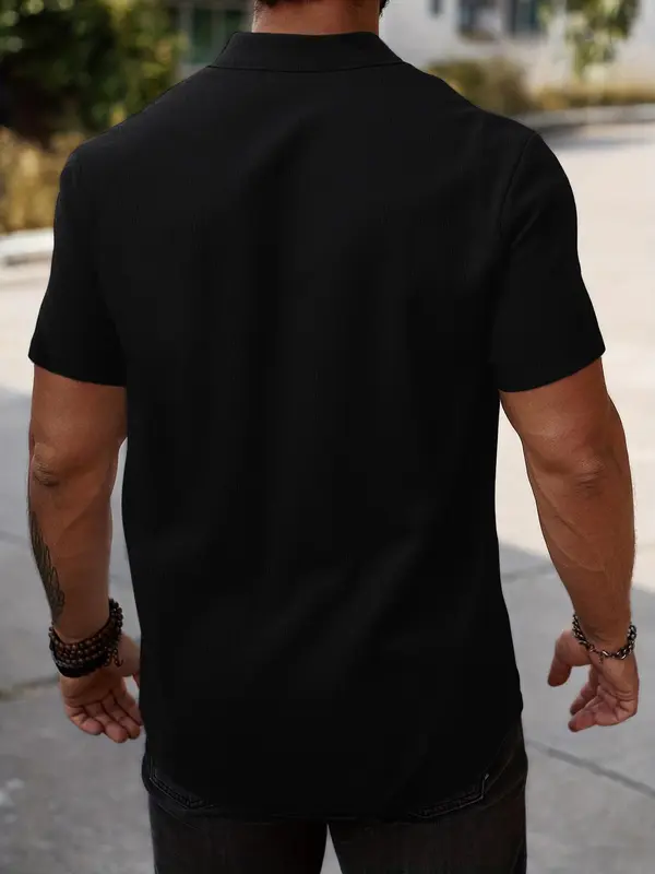 Men's Regular Fit Solid Color Short Sleeve Shirt, Casual Comfy Top for Daily Wear, Men's Clothes for All Seasons 5