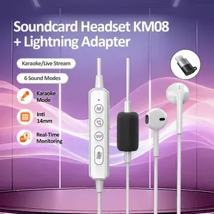 Bonkyo Soundcard Headset KM08 Karaoke Bluetooth 5.3 Reverb Voice Changer Reco Malaysia dengan 6 Mode Suara & Mikrofon Kualitas Tinggi
