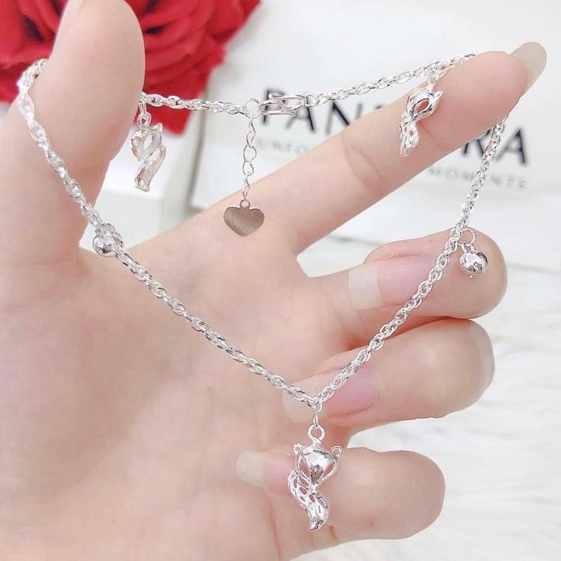 Lắc chân nữ  Bạc ta dây kép xoắn dày dặn treo charm  - Vàng Bạc Khải Khải