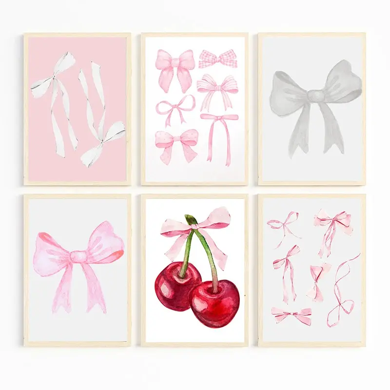Poster Seni, Kanvas Poster Lukisan Reben Ikatan bentuk rama-rama Merah Jambu Girly Bergaya, Sesuai untuk Hiasan Bilik Kanak-kanak dan Dinding, Hiasan Rumah, Gambar untuk Ruang Tamu