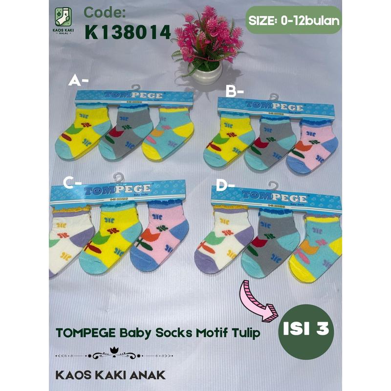 Kaos Kaki Anak Paket Isi 3pcs Pendek Warna-Warni Motif Umur 0-12 Bulan | Tompege Baby Socks | Kos Kaki 4