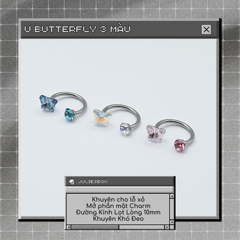 [1 Chiếc] [XỎ] Khuyên Tai U Butterfly 3 Màu Đá Unisex Màu Bạc Đuôi Bi Không Ngứa Bông Tai Julies Box 66