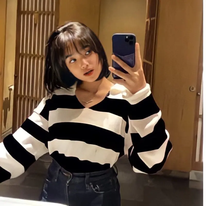 BLOUSE FUJI CROP TOP RAJUT BLASTER  - ATASAN STRIPE RAJUT - BLOUSE KNIT 1