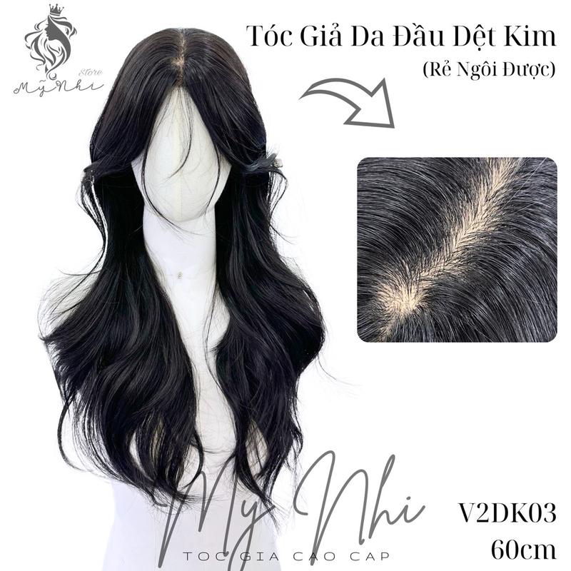  Tóc Giả Mỹ Nhi Nguyên Đầu Da Đầu Dệt Kim v2dk03 dài 60cm Xoăn Layer 