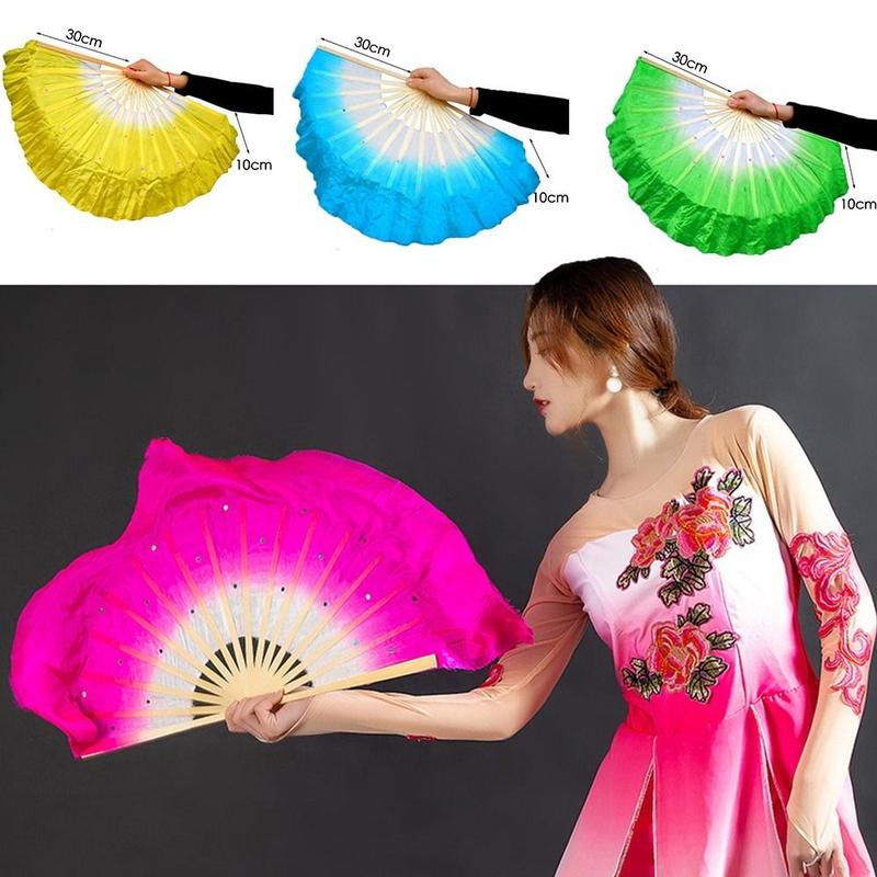 Product Introduction of Kid Women Gradient Color Long Imitation Silk Fans Rayon Silk Fans Long Silk Fans Belly Dancing Fan 28