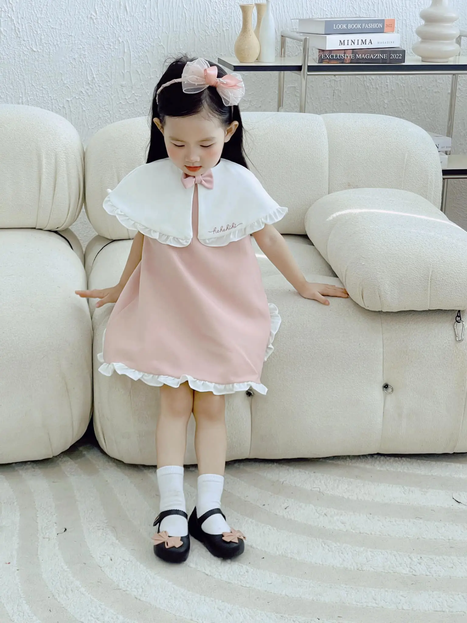 [ HEHEHIHI ] -  Váy công chúa bé gái màu hồng cổ trắng - V135