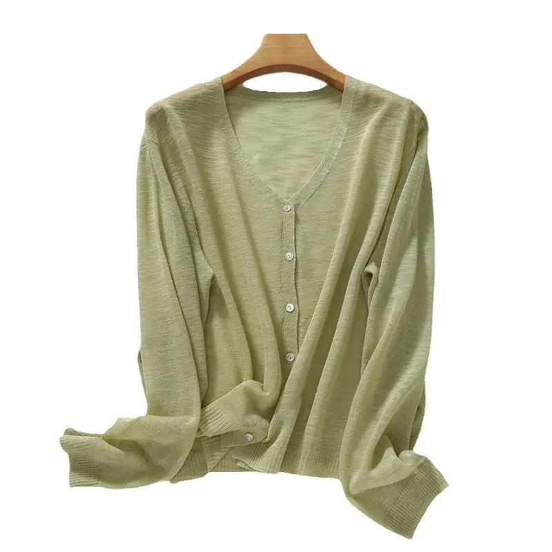 Áo Cardigan Dệt Kim, Chất Liệu Vải Lanh Slub, Dành Cho Nữ, Mỏng, Cổ Tròn, Áo Khoác Lụa Lạnh Áo Dáng Rộng áo  khoác  len  nữ bigsize cardigan  croptop  nữ áo  lyly cardigan  hồng cardigan  nơ 4