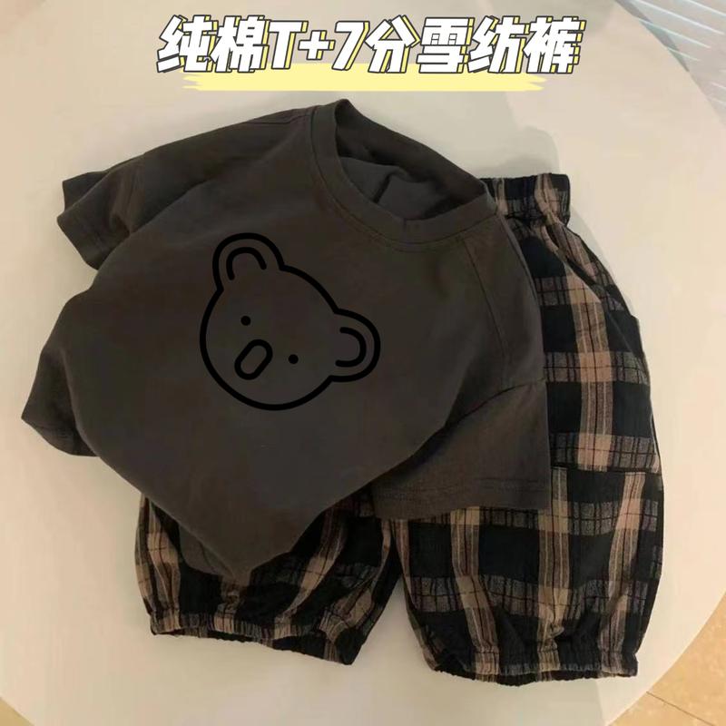Bộ Đồ Hai Mảnh Cho Bé Trai, Chất Liệu Cotton Nguyên Chất, Trang Phục Mùa Hè Cho Trẻ Em, Áo Thun ngắn Tay Quần Kẻ Sọc, Phong Cách Thường Ngày Và Sành Điệu, Hàng Mới Về Năm 2024 8