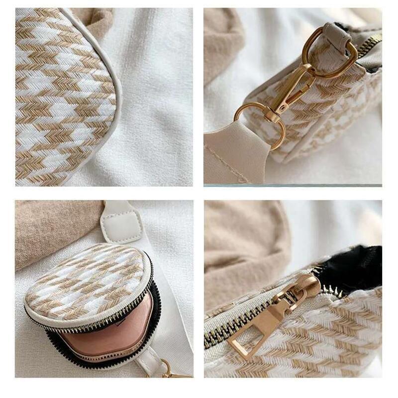 Product Introduction of Female Vintage Plaid Printing Shoulder with Mini Round Purse Pendant Women Casual Small Crossbody Bags 2pcs Composite 9