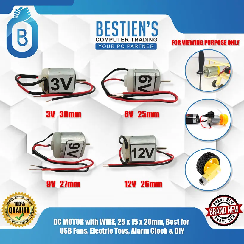 DC MOTOR with WIRE, 25x15x20mm, Best for USB Fans, Electric Toys, Alarm Clock & DIY