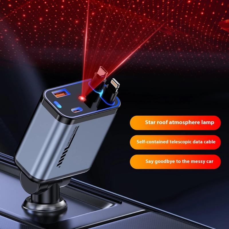  120W Bộ sạc điện thoại USB Type-C Bộ sạc điện thoại ô tô 4 trong 1 có thể thu vào 1 nhanh,Tẩu Sạc Nhanh ô tô 120W 4-in-1 Bộ sạc xe hơi USB Type-C for Samsung Huawei 