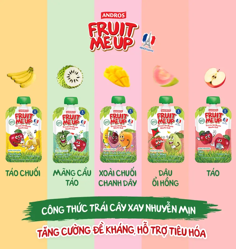 Combo 10 Túi Trái Cây Xay Nhuyễn -  Bữa Phụ Trái Cây Nghiền Nhuyễn Mịn - ANDROS FRUIT ME UP - 90gx10 4