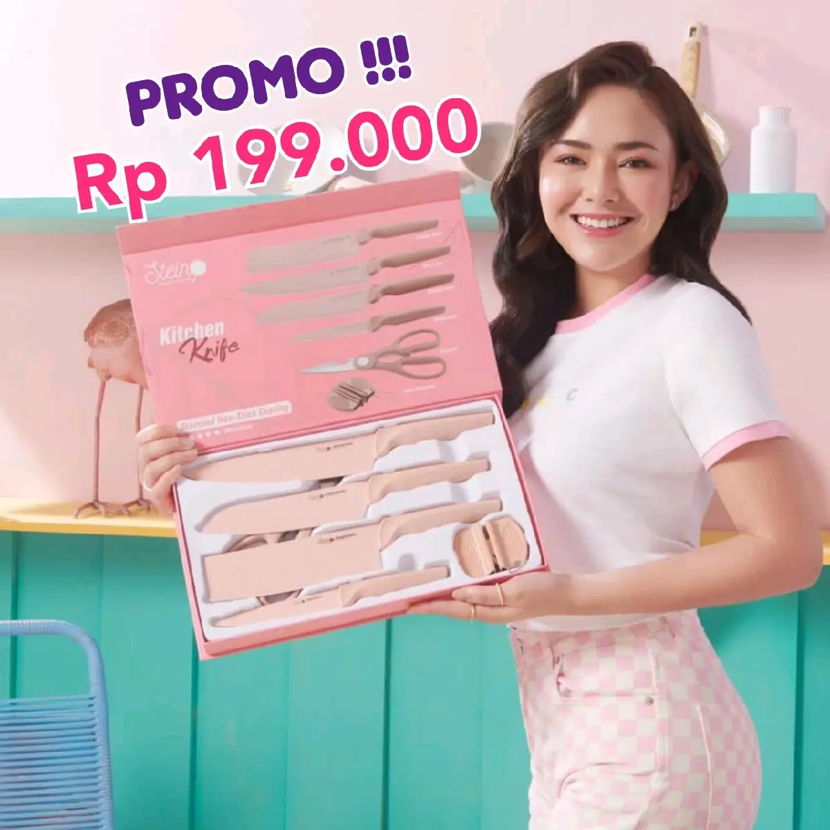 Steincookware Stein Pisau Viral Diamond Knives Knife Set Original Ungu Biru Putih Pink