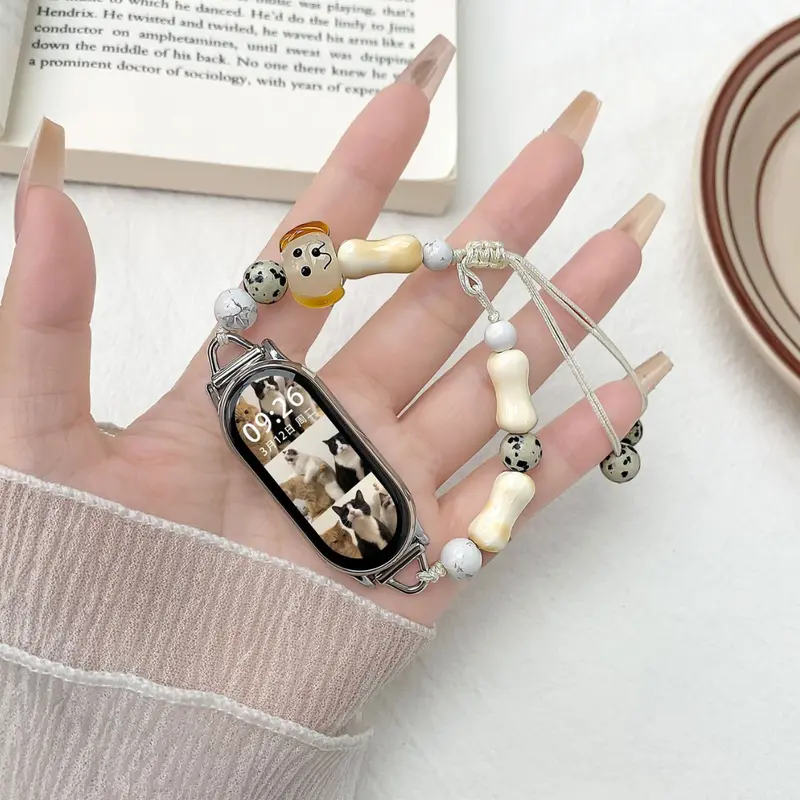 Black Cat Puppy Beaded Rope for Huawei Band Xiaomi Band Redmi watch Samsung watch Huawei watch Apple watch Itel Advan Aolon Huawei GT Series Samsung Galaxy Watch Amazfit 18mm 20mm 22mm Smartwatch 7