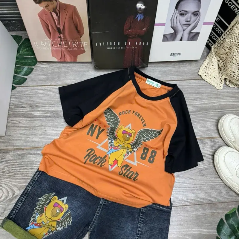 Set jean bé trai in hình đại bàng cực ngầu, quần jean con giãn, áo thun cotton 4c mềm mịn, size 35-55kg 4