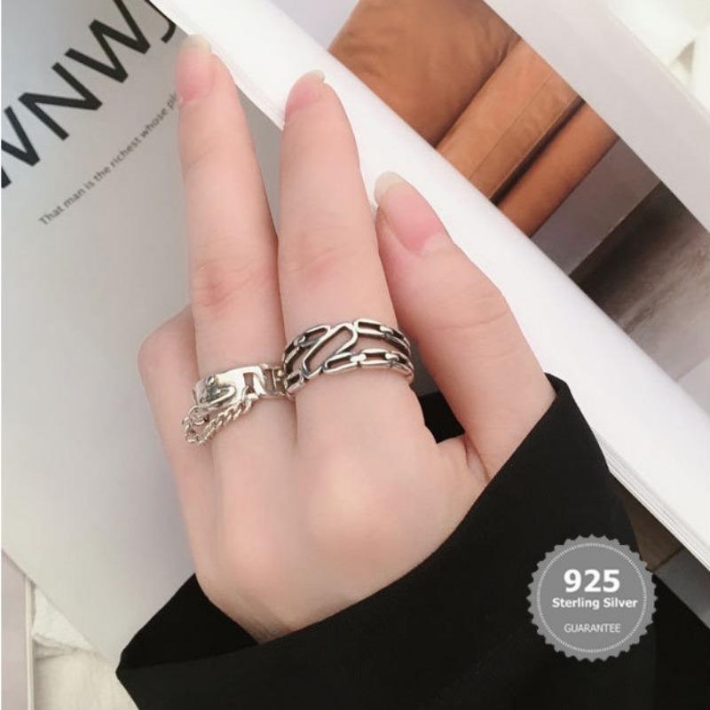 Nhẫn Thanh Lịch Bằng Bạc S925 Nhẫn Đơn Giản Có Thể Điều Chỉnh Cổ Điển Phong Cách Instagram Thời Trang 2