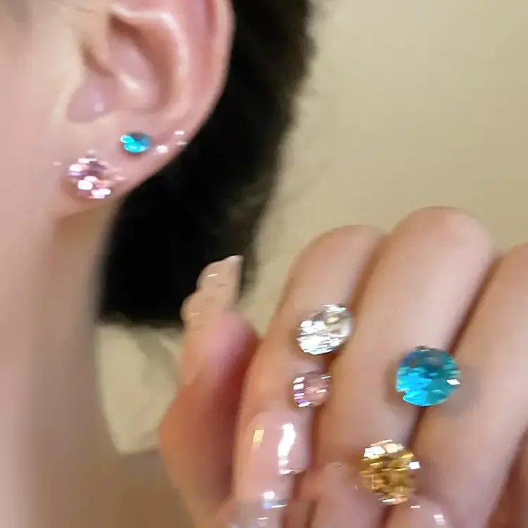 Colorful Zircon Stud Earrings Female Huazi Colorful Crystals High-Grade Earrings 2024 New Popular Ear Bone Stud Ear Ear Bone Pin Earrings