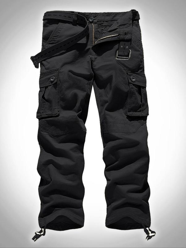 Men's Plain Pocket Button Fly Cargo Pants without Belt, Cargo Pants for Men, Casual Regular Fit Straight Leg Trousers for Fall Winter, Menswear, Comfy Bottoms, Men's Clothing,  Work Trousers Men 3