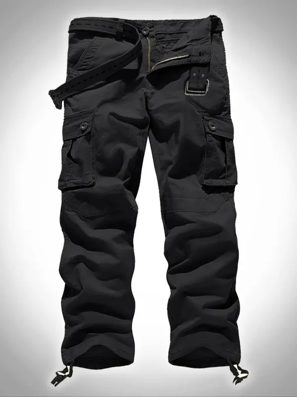 Men's Plain Pocket Button Fly Cargo Pants without Belt, Cargo Pants for Men, Casual Regular Fit Straight Leg Trousers for Fall Winter, Menswear, Comfy Bottoms, Men's Clothing,  Work Trousers Men 3