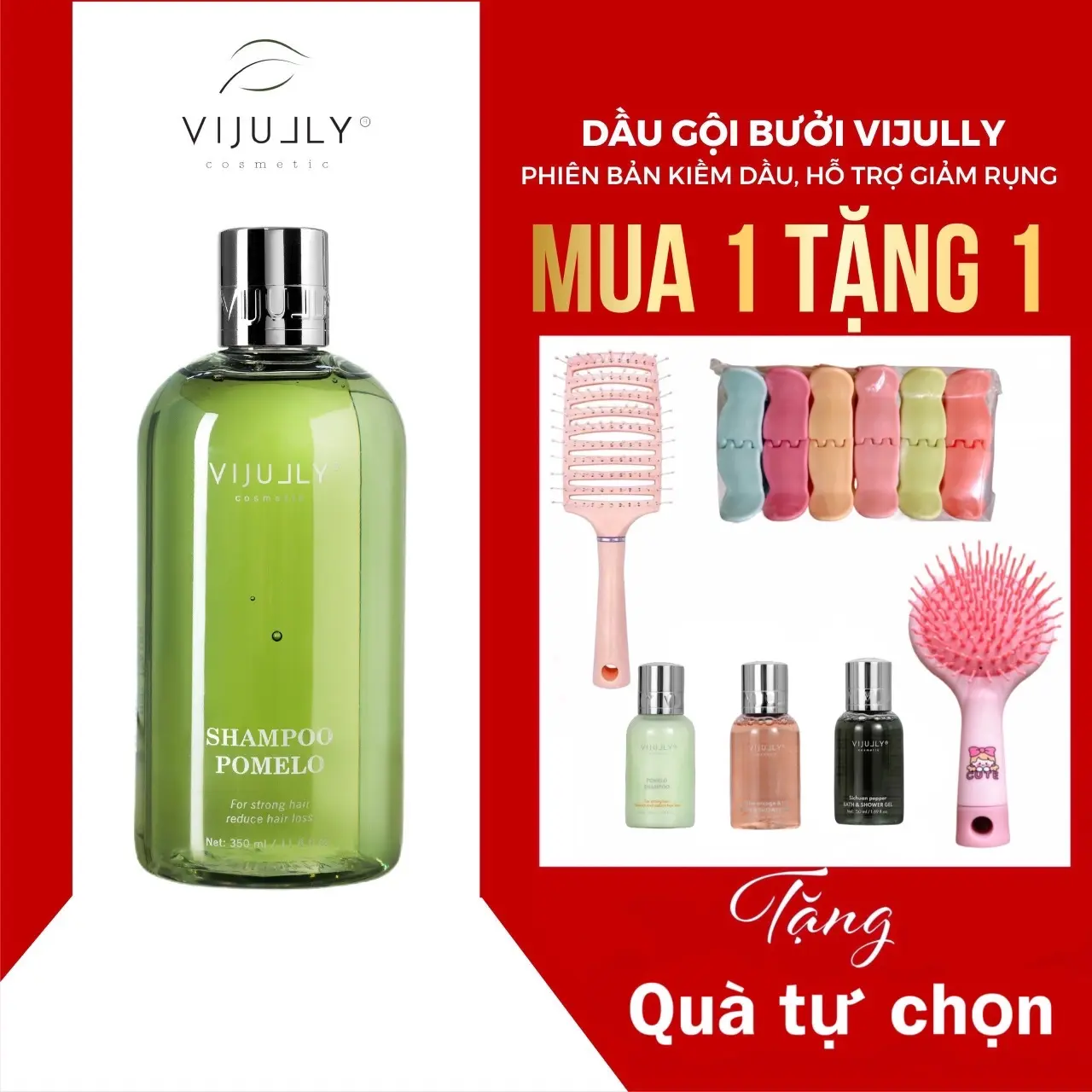 [ MUA 1 TẶNG 1 ] Dầu Gội Bưởi VI JULLY (350ml) hỗ trợ giảm rụng, sạch tóc,  giảm rụng tóc