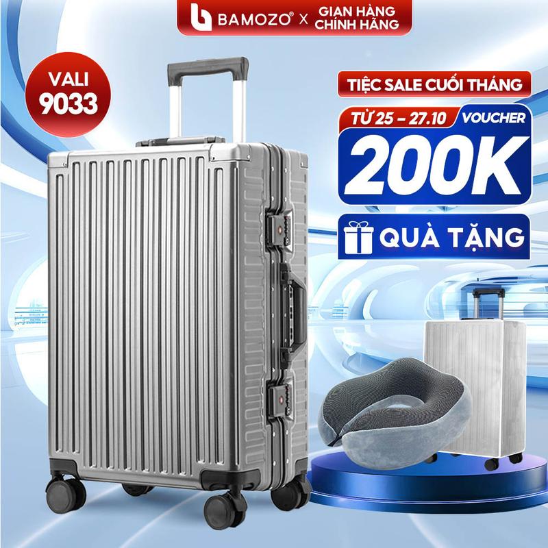 TẶNG GỐI CHỮ U Vali Du Lịch Bamozo 9033 Vali Khóa Sập Cao Cấp Nam Nữ Size 20 24 nhựa PC nguyên khối Bảo Hành 5 Năm + Tặng bọc vali trong suốt