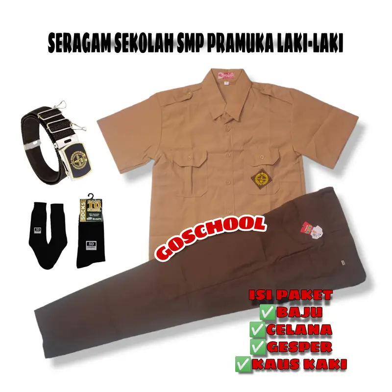 SETELAN SUPER LENGKAP SERAGAM PRAMUKA SEKOLAH SMP LAKI LAKI Baju Pendek  Celana Panjang Kelas 7-9 smp 1