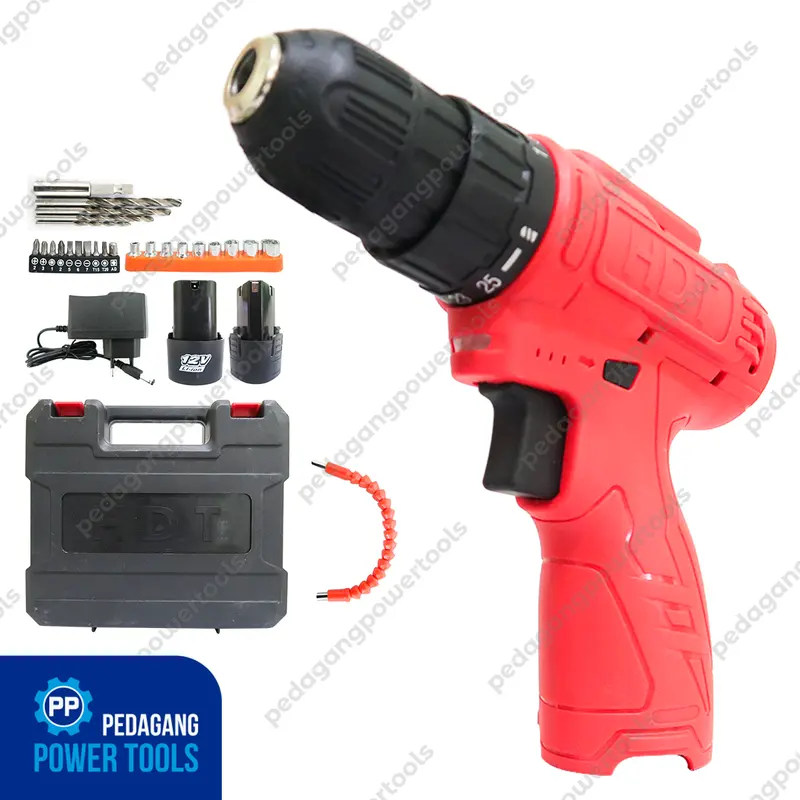 HDT CDD405 MESIN BOR CHARGER AKSESORIS CORDLESS DRILL BATERAI 12V SET 0