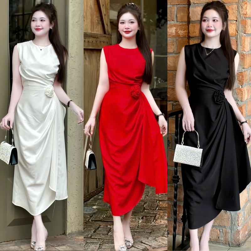 FREESHIP D9- Váy Dự Tiệc Thiết Kế Cuốn Bông Dáng Dài Đen Trắng Đỏ Mijustore Đầm Nữ Women Dress