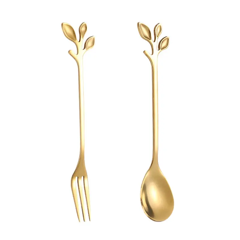 2-Piece Fork and Spoon Set 4.7-inch Coffee Spoons Desserts Forks ...