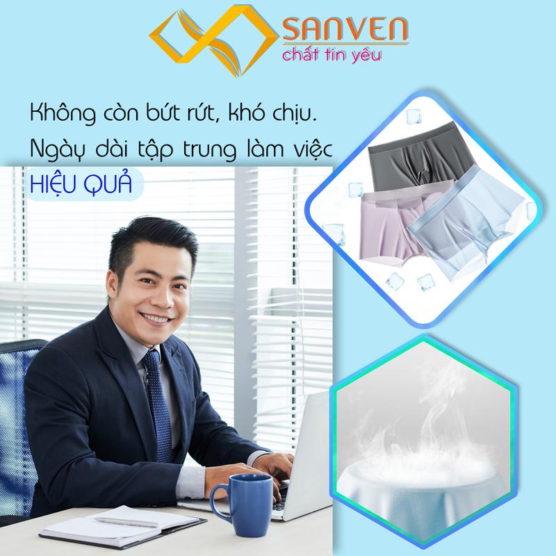 Quần lót nam boxer SANVEN cao cấp combo 4 cái, Sịp co giãn thoáng khí kháng khuẩn, tàng hình, không viền Quần Boxer Menswear ( lụa bãng) quà tặng bạn trai valentine