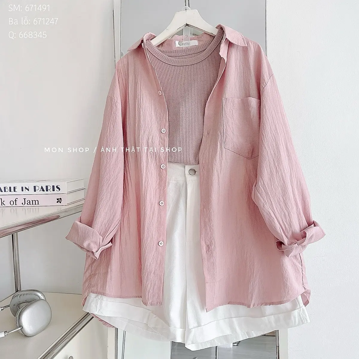 Sơ mi mỏng tay dài không kèm short và ba lỗ, có nhiều màu xinh