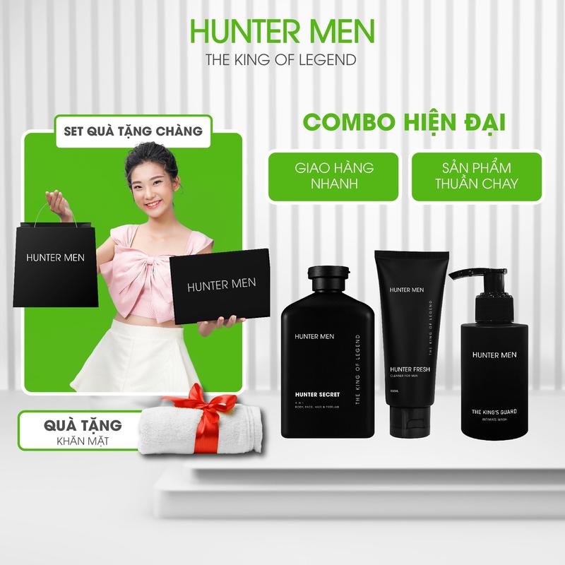 [Mua 1 Tặng 3] Combo Hiện Đại cho nam HUNTER MEN | Sữa tắm gội 4in1 350ml+Dung dịch vệ sinh 100ml+Sửa rửa mặt 100ml | TẶNG (Túi & Hộp Hunter & Khăn mặt Hunter) Làm Đẹp Da Dưỡng Thể