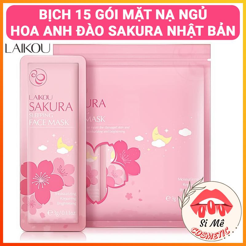  Bịch Chứa 15 Gói Mặt Nạ Ngủ Hoa Anh Đào Sakura LAIKOU Sleeping Face Mask – Dưỡng Ẩm Sáng Da Giúp Da Căng Mượt 