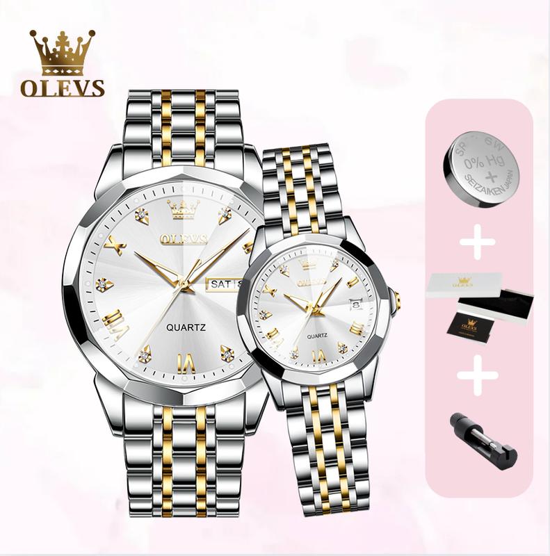 Đồng Hồ Pin Cặp OLEVS 9931 Thời Trang Sang Trọng, Dạ Quang Chống Nước Có Lịch Dây Thép Cao Cấp Chính Hãng 41mm/27mm