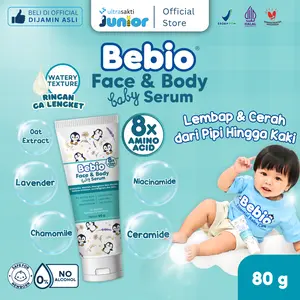 Bebio  & Body Baby Serum 80g – Pelembab kulit Wajah dan badan Bayi & Anak dengan 8x Amino Acid- Tidak Lengket dan Aman untuk Bayi Sensitif-Mencerahkan dan Meredakan Iritasi